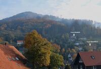 Blick vom Bischenberg zu den Ferienwohnungen